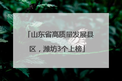 山东省高质量发展县区，潍坊3个上榜