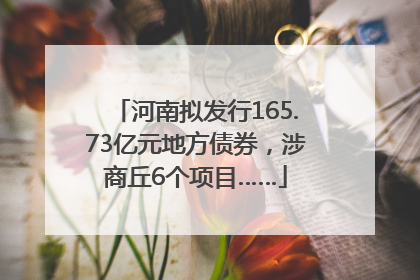 河南拟发行165.73亿元地方债券，涉商丘6个项目……